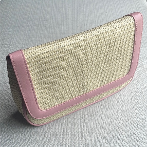 Lancome raffia straw Clutch cosmetics pouch cream/pink - Picture 2 of 15